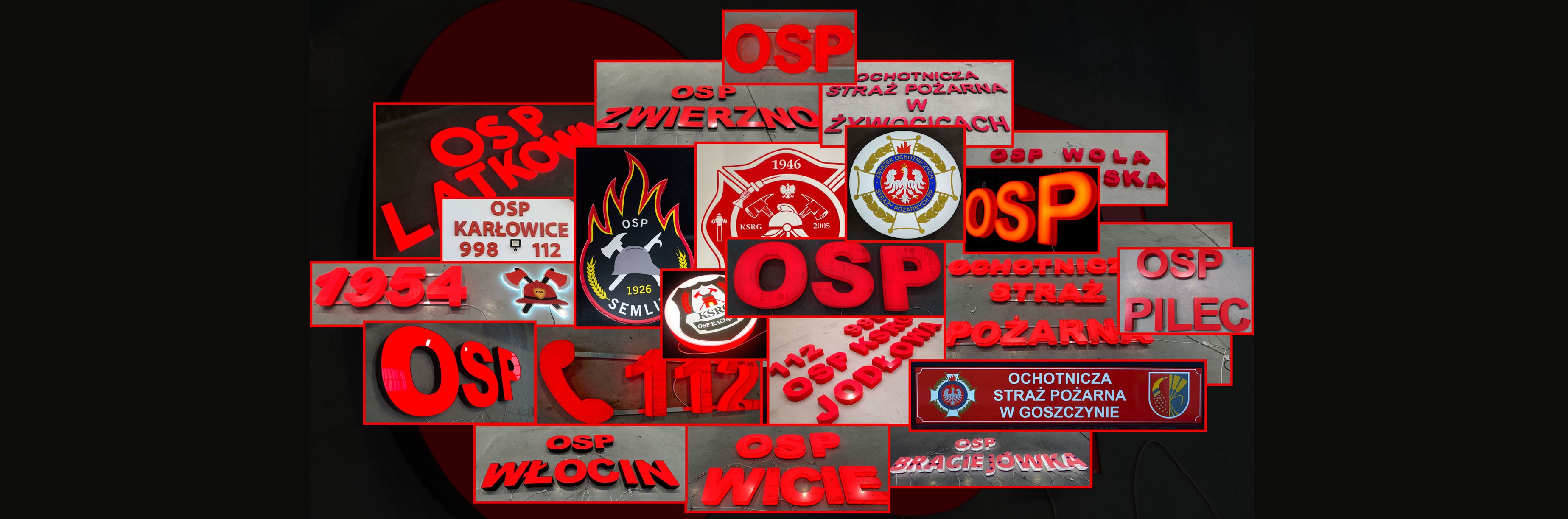 Ochotnicza Straż Pożarna - oznakowanie jednostek OSP - szyld strażacki, baner strażacki, litery blokowe