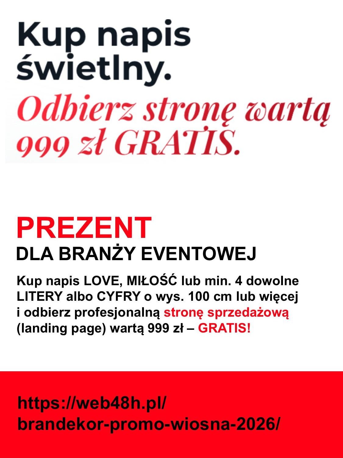 Kup napis świetlny i odbierz stronę sprzedażową wartą 999 zł GRATIS